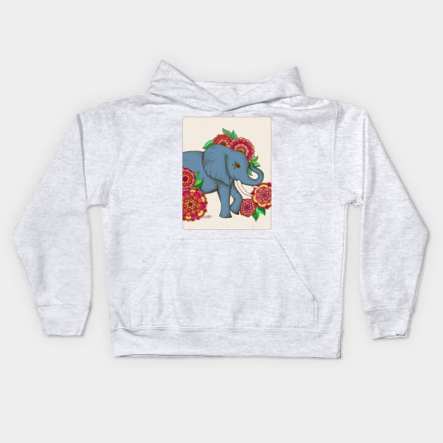 Little Blue Elephant in her secret garden Kids Hoodie by micklyn